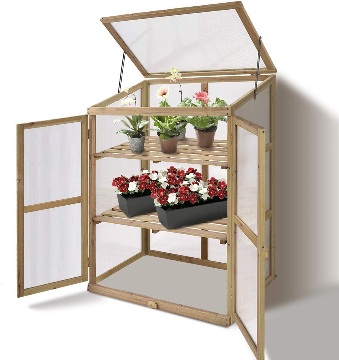 Giantex Garden Portable Wooden Cold Frame Greenhouse Raised Flower Planter Protection