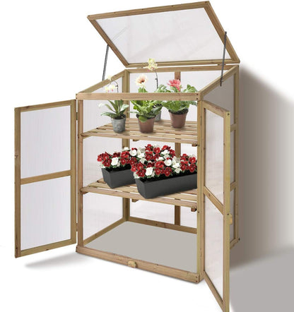 Giantex Garden Portable Wooden Cold Frame Greenhouse Raised Flower Planter Protection