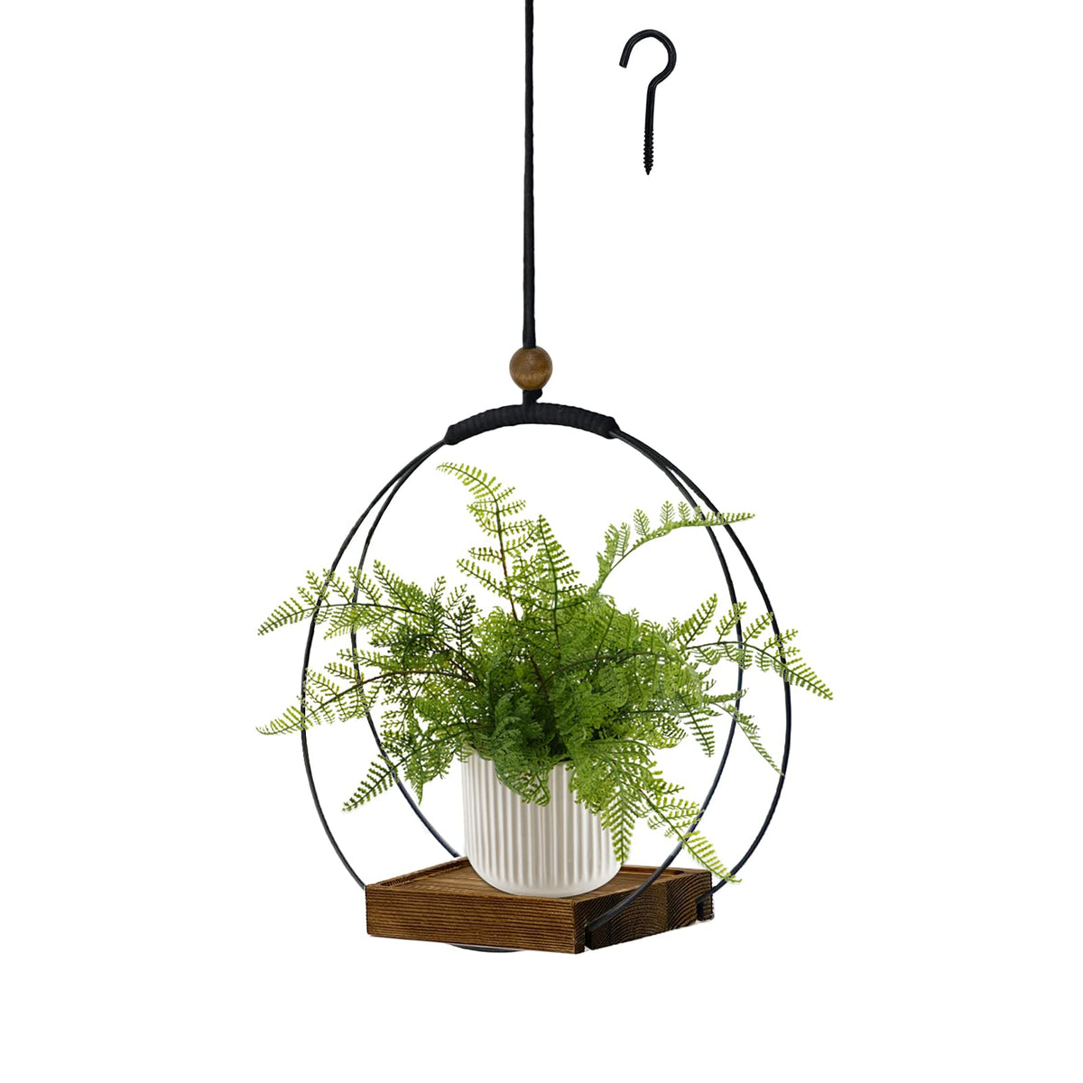 Hanging Planter for Indoor Plants, Black Plant Hanger Indoor with Sturdy Wood Base, Modern Boho