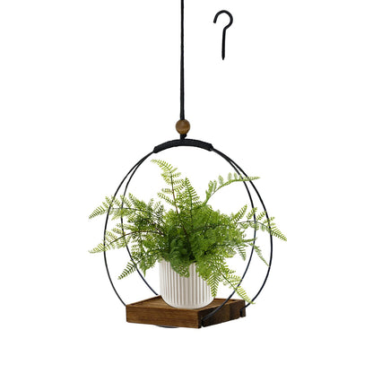 Hanging Planter for Indoor Plants, Black Plant Hanger Indoor with Sturdy Wood Base, Modern Boho