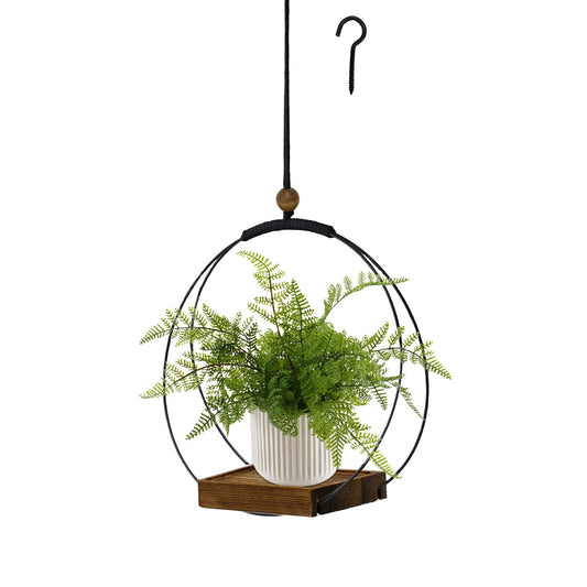 Hanging Planter for Indoor Plants, Black Plant Hanger Indoor with Sturdy Wood Base, Modern Boho