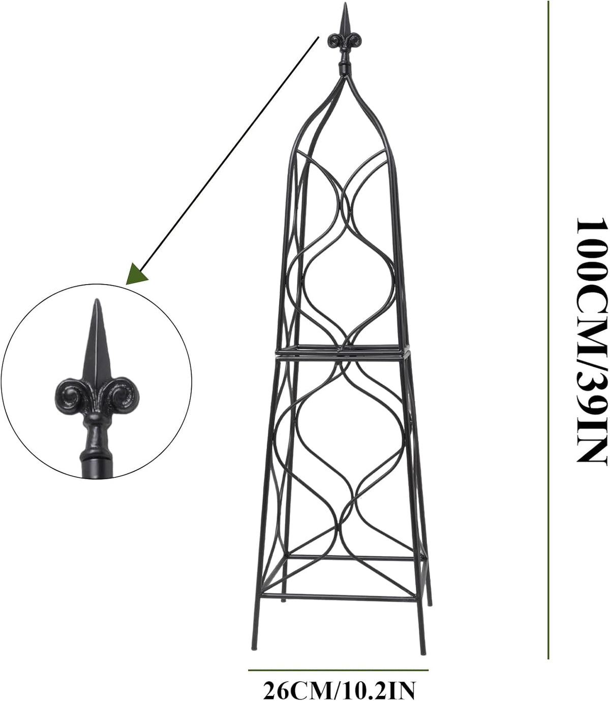 Obelisk Trellis for Garden - 38.3" x 10.03" Durable Metal Climbing Support for Roses, Vines &