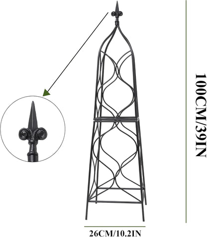Obelisk Trellis for Garden - 38.3" x 10.03" Durable Metal Climbing Support for Roses, Vines &