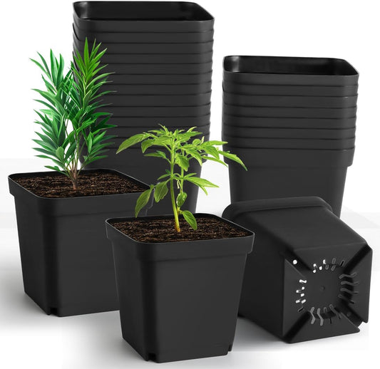 Square Nursery Pots 5.5 Inch, Plastic Plant Pot with Drainage Holes, Reusable Seedling Starter Pots