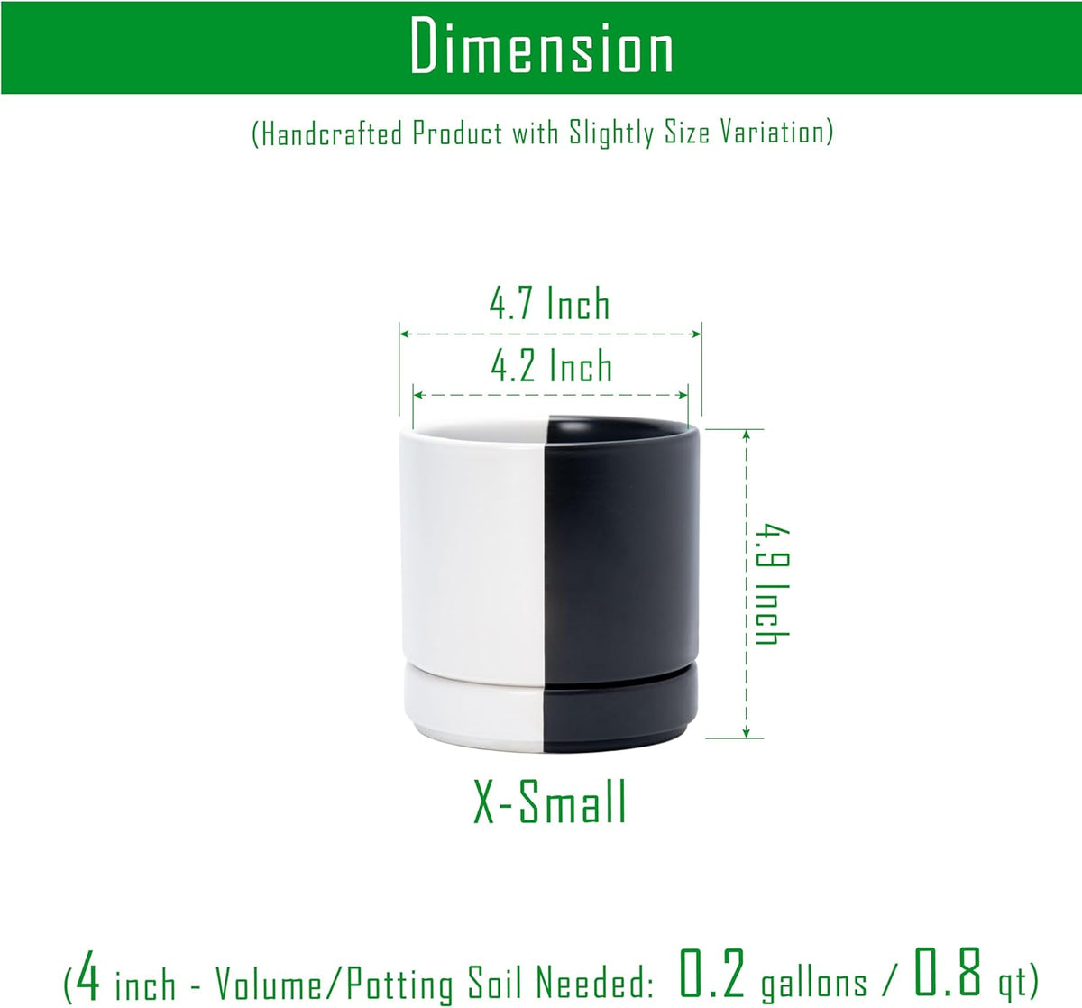 D'vine Dev 4.7 Inch Ceramic Planter Pot with Drainage Hole and Saucer, Indoor Cylinder Round