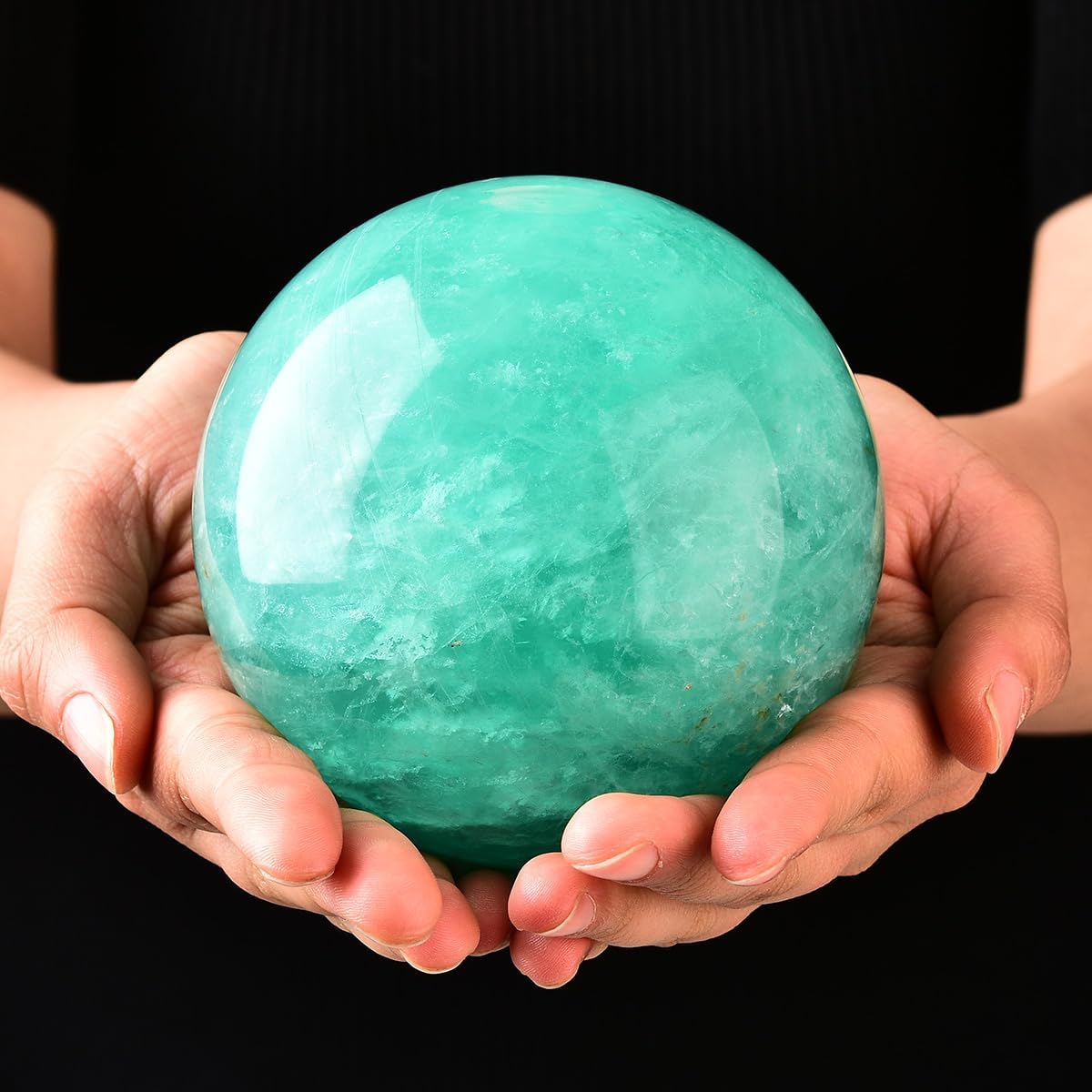 Large Green Fluorite Crystal Ball with Stand Natural Crystals Sphere Gemstone Ball Meditation