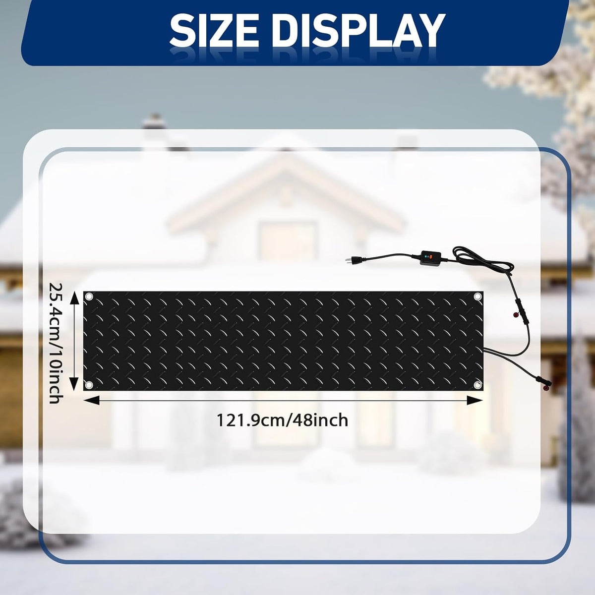 Riakrum 4 Pcs Heated Snow Melting Mats Outdoor, 10 x 48 in Winter Anti-Slip Heated Rubber Mat for
