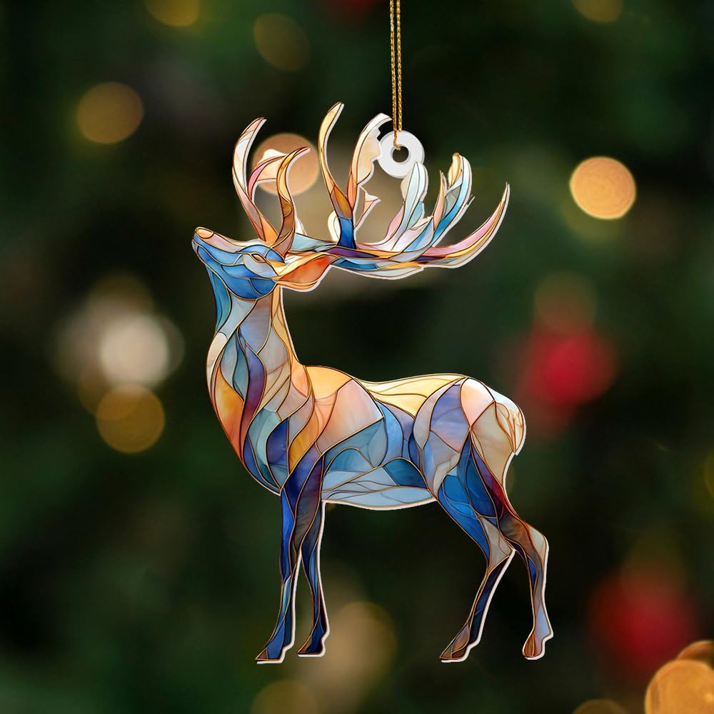 Stained Glass Deer Christmas Ornament 2025 – Reindeer Tree Decoration, Acrylic Suncatcher Window