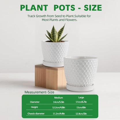 Docrin Ceramic Plant Pots Indoor, 6.6 + 5.5 Inch Flower Pots with Drainage Holes and Saucer for