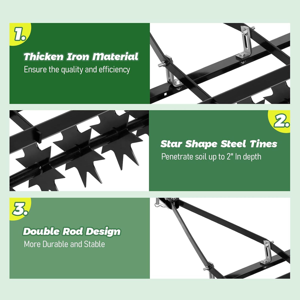 32" Tow Behind Lawn Aerator with Galvanized Steel Tines and Wide Tow Bar Black Lawn Aerator, Soil