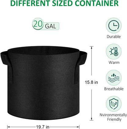 NYONG 12-Pack 20 Gallon Thickened Non-Woven Grow Bags, Aeration Fabric Pots with Handles（Black）