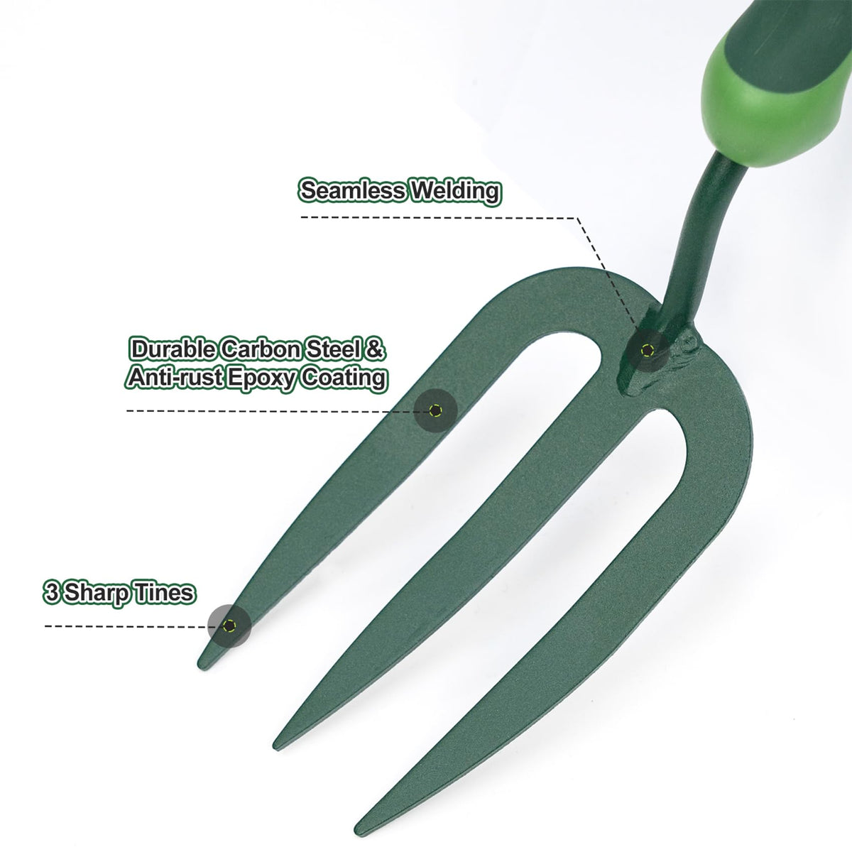 Owlett Garden Hand Fork, Carbon Steel Weeder Fork with Rubber Ergonomic Handle, Rust Resistant