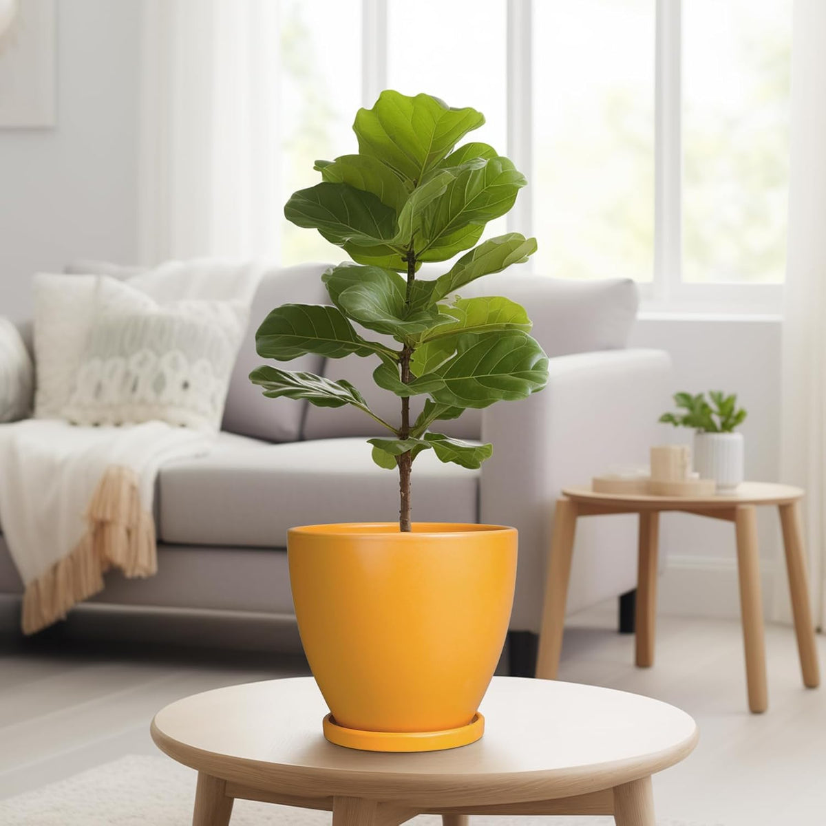 Ceramic Plant Pot - 8 Inch Planter for Indoor Outdoor Plants, Round Flower Pots with Drainage and
