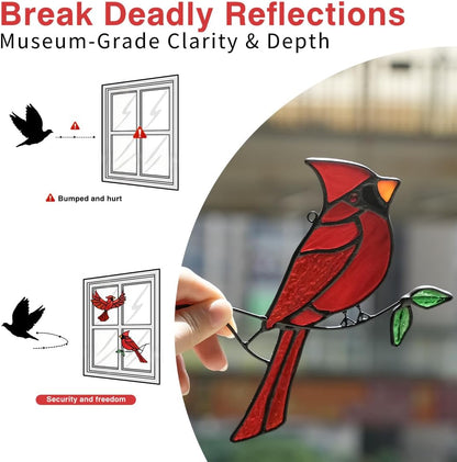 BOXCASA Cardinal Gfits Stained Glass Birds Window Hanging,Cardinal Handmade Ornament Stained Glass