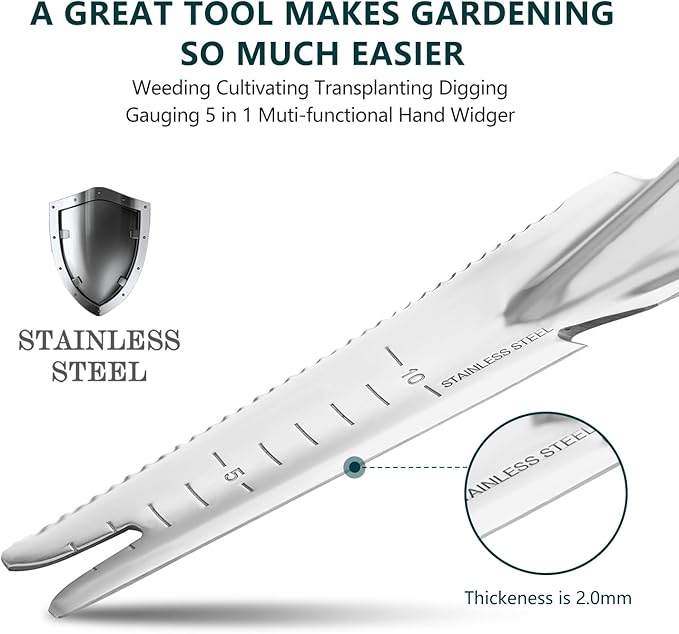 Berry&Bird Garden Hand Weeding Trowel, Stainless Steel Weeder Tool for Gardening with Wooden