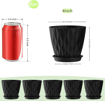 4 Inch Plant Pots, 6 Pack Indoor Flower Pots, Planters with Drainage Holes and Trays for Orchids