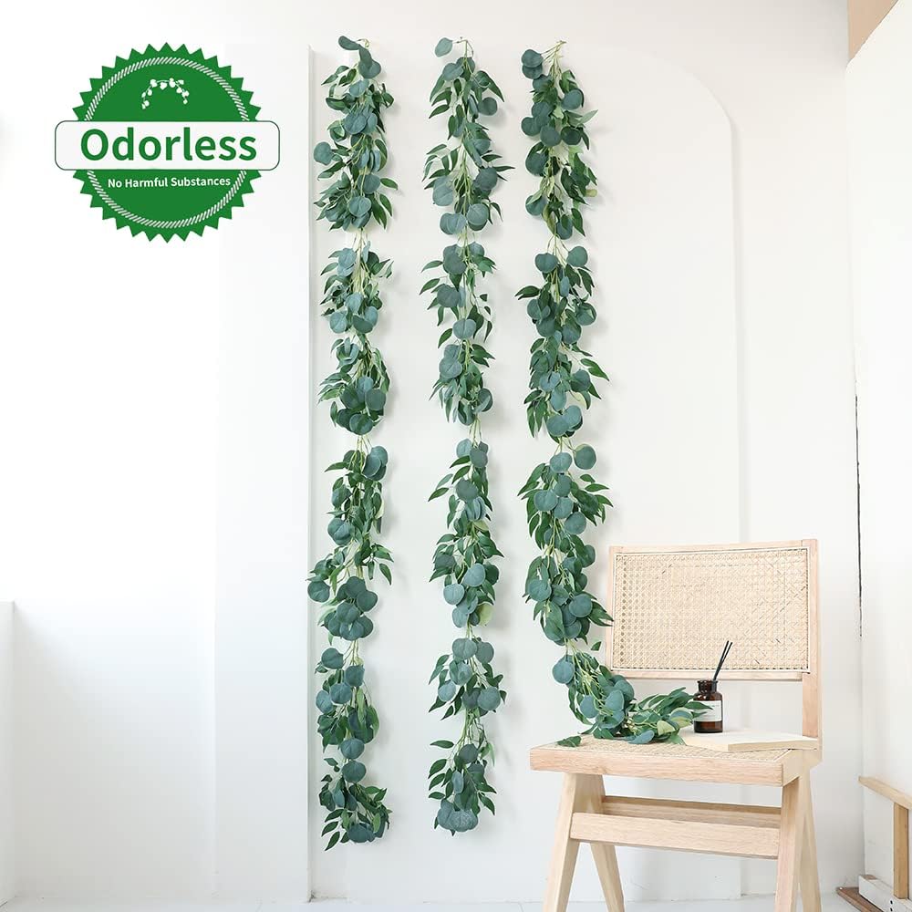3 Strands Artificial Vines Kit, 78" Silk Eucalyptus Ivy Garland Green Leaves Natural Odorless, Fake