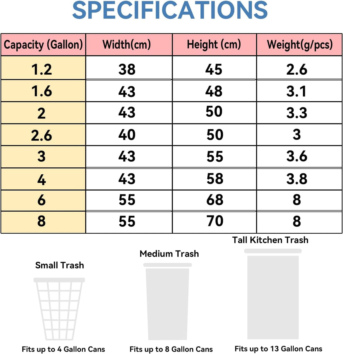 8 Gallon Trash Bags with Handles, Pack of 42, Garbage Bags, Size 55 * 70cm, Weight 8g/pcs