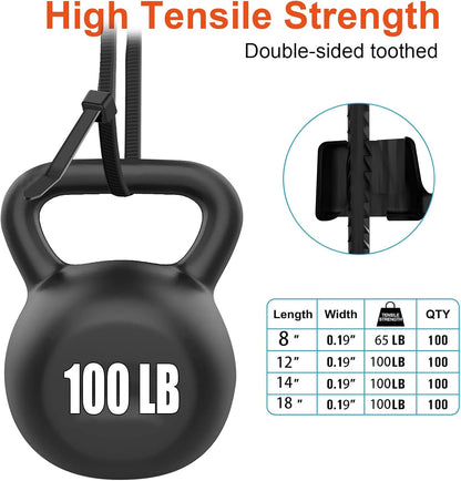Zip Ties Assorted Size,8+12+14+18 Inch Double Sided Toothed,100 LBS Tensile Strength Heavy Duty