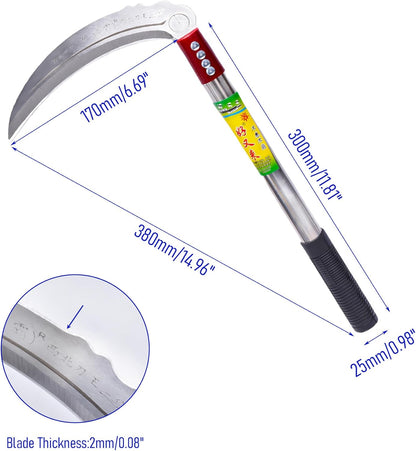 1pce 380mm/14.96in Stainless Steel Billhook Brush Clearing Sickle for Grass,Weeding Tools for