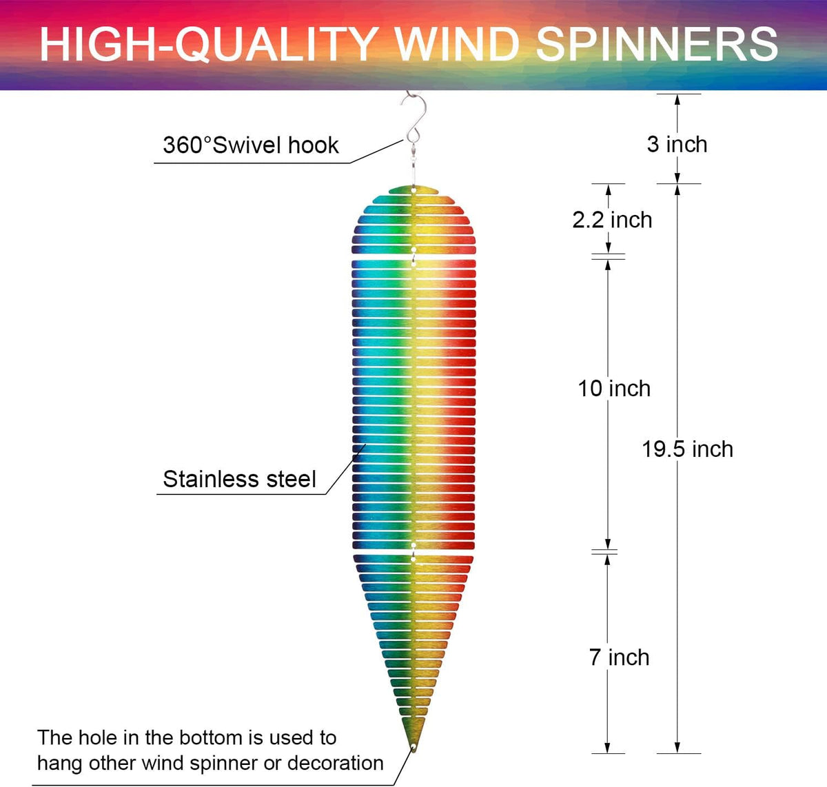 SPRING SONG Rainbow Helix Kinetic Wind Spinner for Yard and Garden Wind Spinner Outdoor Stainless
