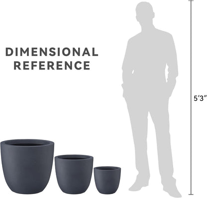 Kante 18",14",10" Dia Concrete Round Planters (Set of 3), Outdoor Indoor Large Planter Pots with