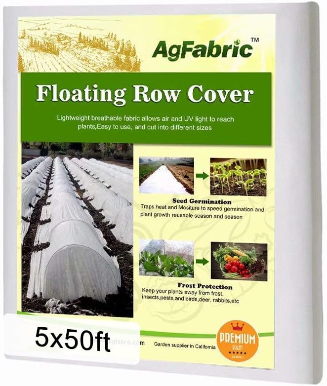 Agfabric Plant Covers Freeze Protection 5'x50' 0.55oz Frost Blankets for Plants Drawstring Bags