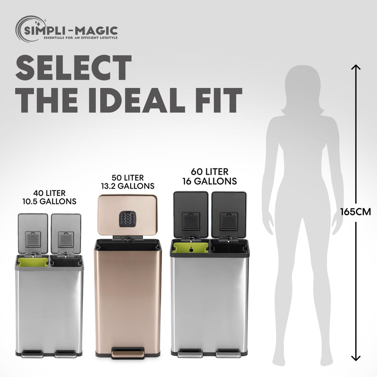 SIMPLI-MAGIC 13.2 Gallon (50L) Step Trash Can – Kitchen Garbage Can with Slow-Close Lid – Odor