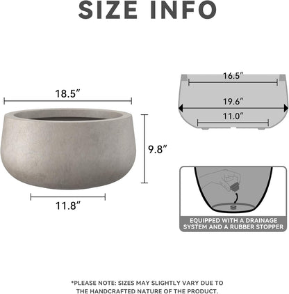 Kante 19.6" Dia Round Concrete Planter, Cement Plant Pots with Drainage Hole and Rubber Plug for