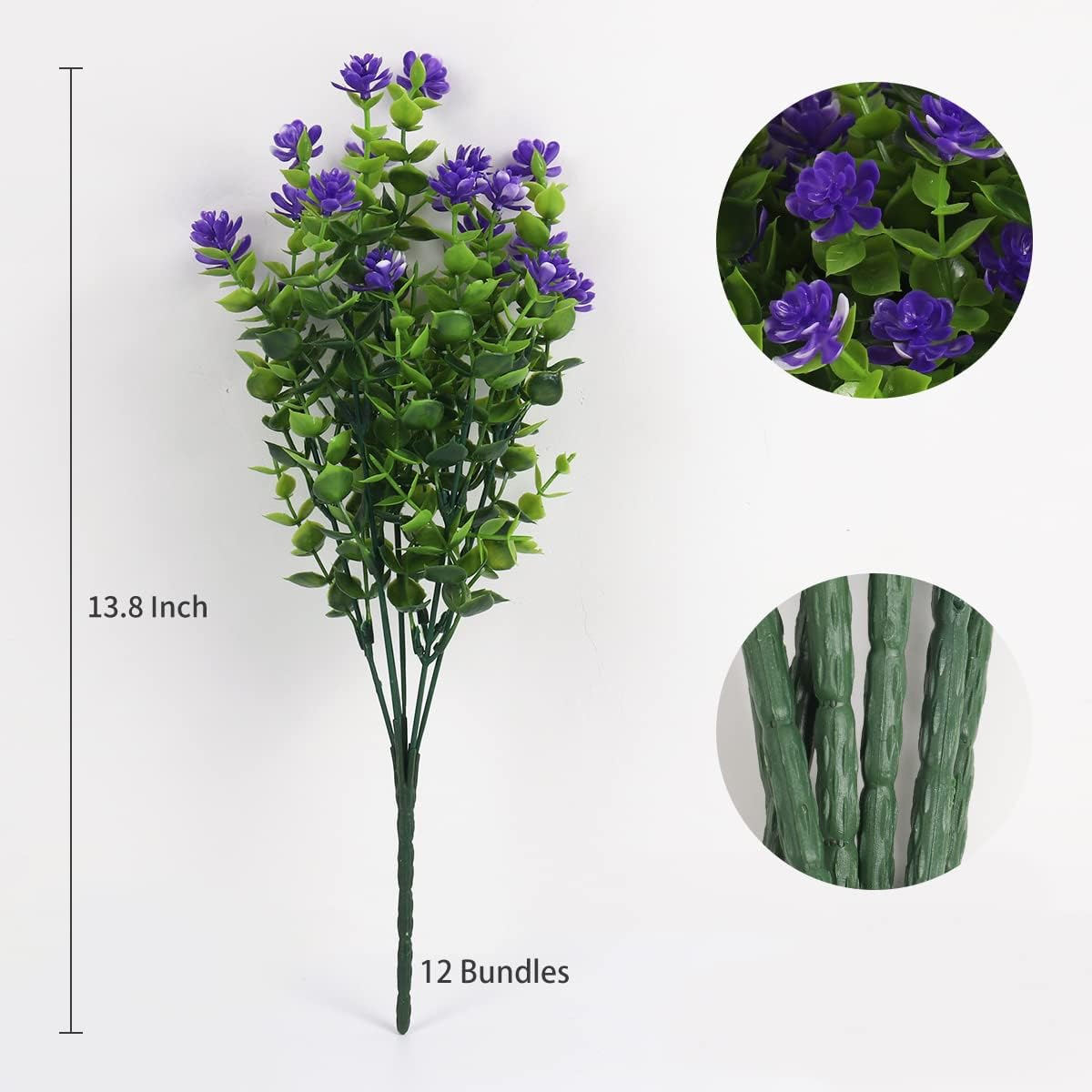 12 Bundles Artificial Flowers Faux Outdoor Plastic Plants UV Resistant Shrubs,Artificial Plants