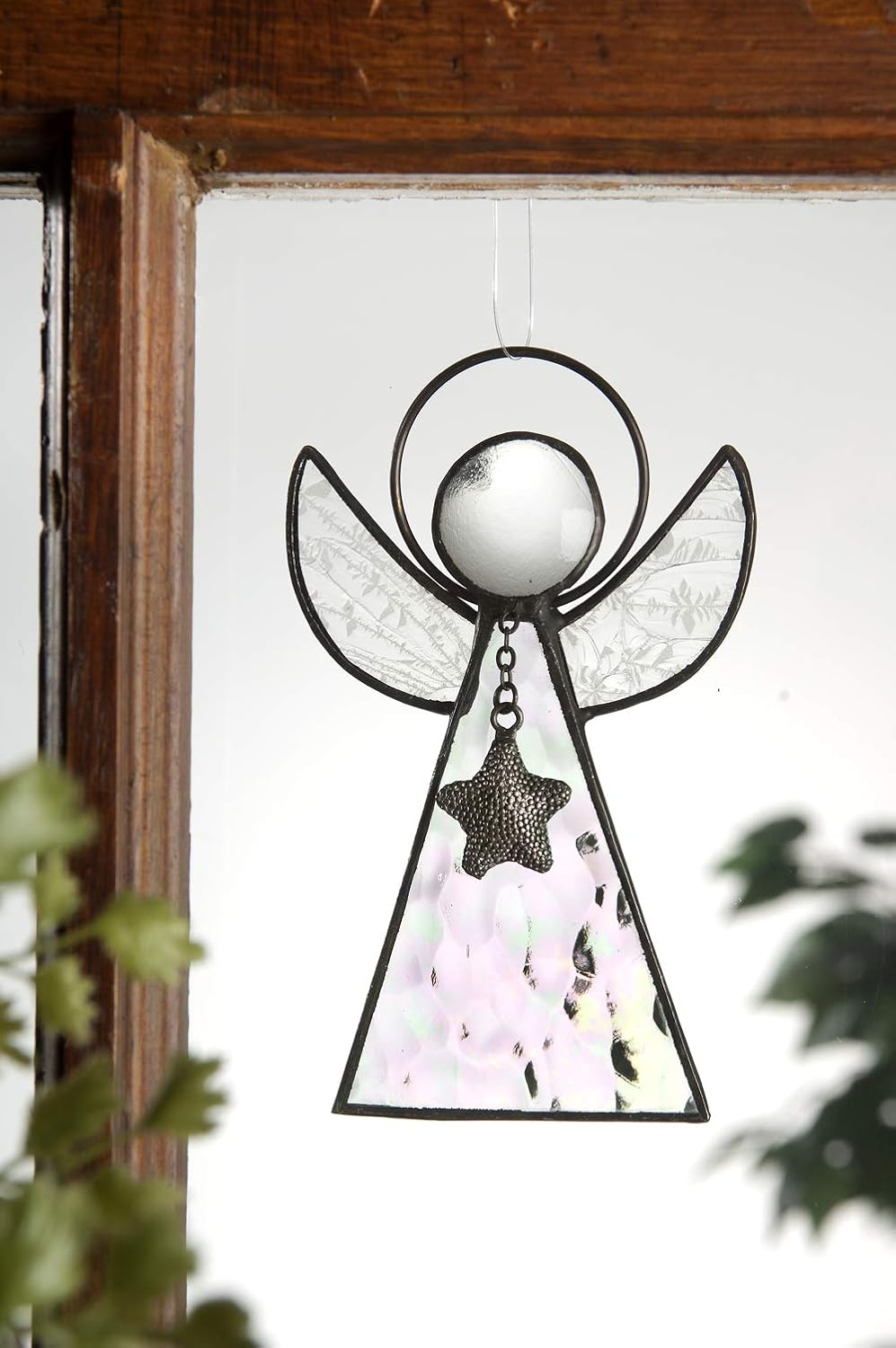 Angel Ornament Sun Catcher Clear Iridescent Stained Glass Window Hanging Christmas Tree Decoration