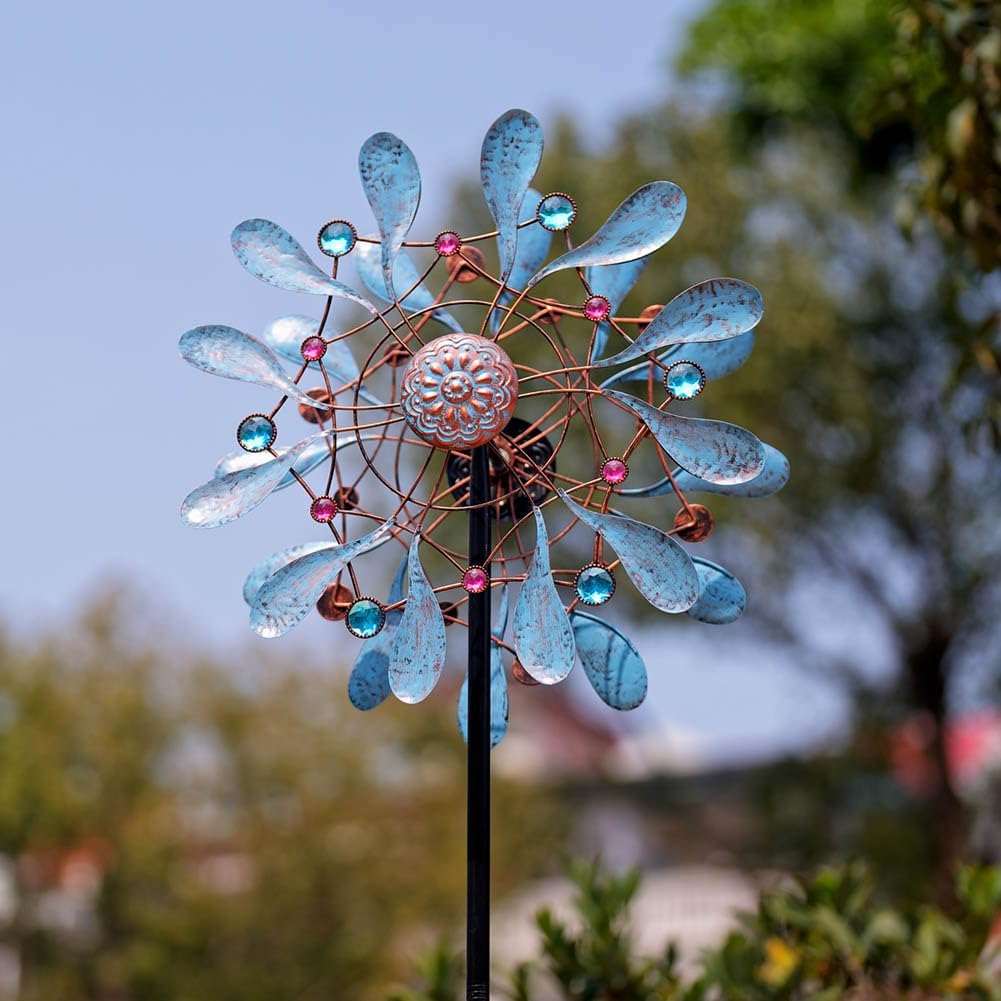 Stargarden Wind Spinners Outdoor, Large Kinetic Wind Spinner, Waterproof Blue Pinwheels with 4