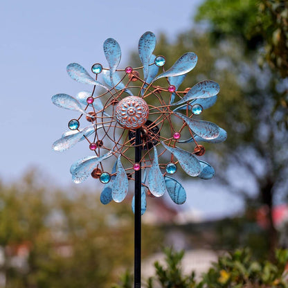 Stargarden Wind Spinners Outdoor, Large Kinetic Wind Spinner, Waterproof Blue Pinwheels with 4