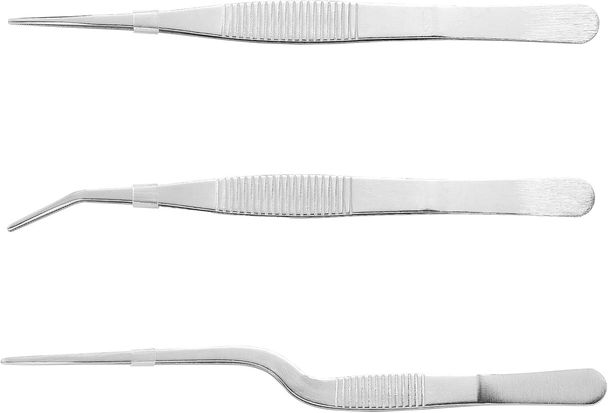 Stainless Steel Tweezers Set for Small Gardening and Kitchen, Multi-Purpose Tools Silver Tweezers