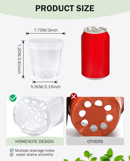 homenote Clear Nursery Pots for Plants,3 Inch Plant Pot for Planting Plastic Seedling with Drainage