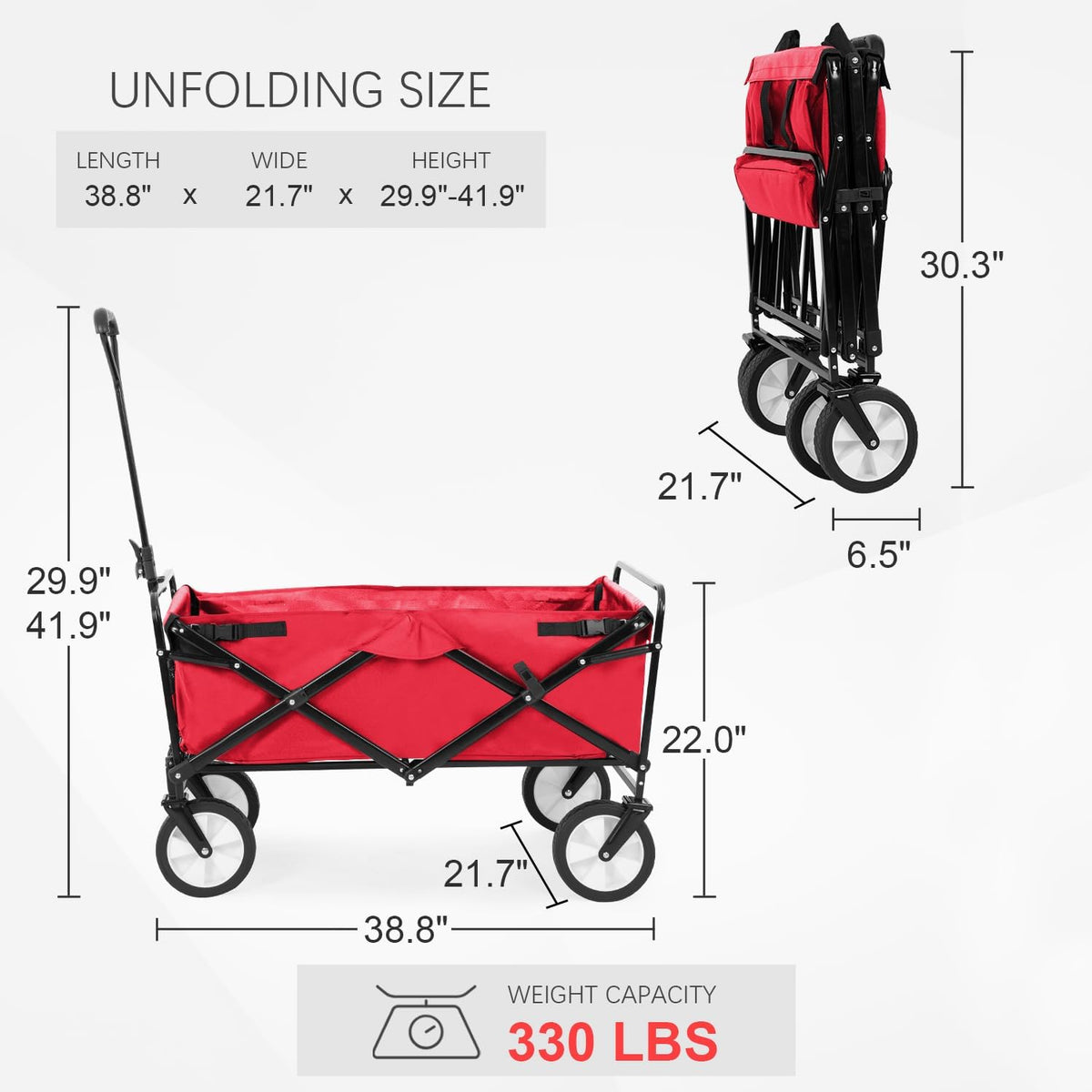 Collapsible Wagon Folding Wagon Garden Cart with Large Capacity, Portable Utility Wagon Cart Heavy