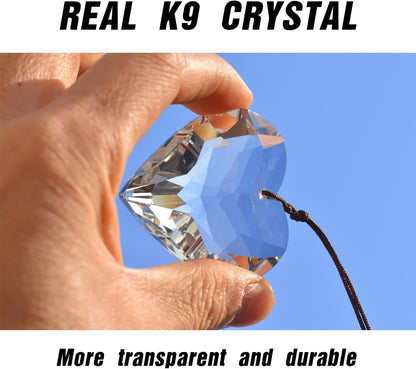 2PCS Heart Crystal Sun Catcher Prisms, STINO Hanging Suncatchers with Glass Prism Decor, Rainbow