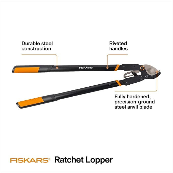 Fiskars Ratchet Drive Anvil Lopper 32 Inch Heavy Duty Tree Trimmer, 2 inch Cut Capacity, Riveted