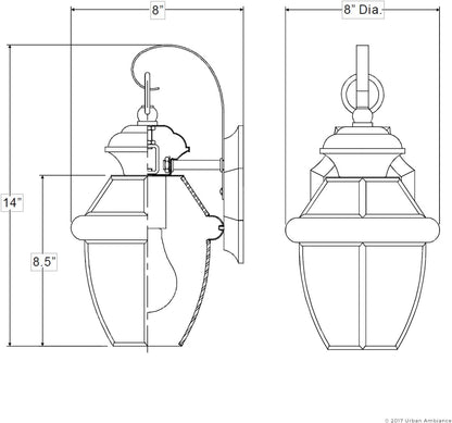 Urban Ambiance Luxury Colonial Outdoor Wall Light, Medium Size: 14" H x 8" W, with Tudor Style