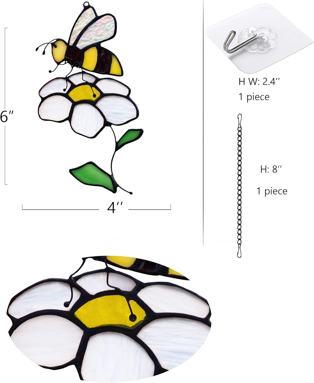 Bee Suncatcher Flower Stained Glass Window Hangings, Bee Decor Party Birthday Bee Gifts for