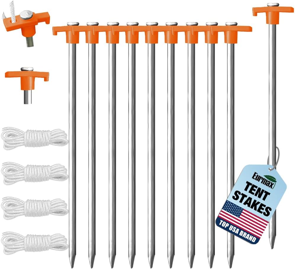 Eurmax USA Galvanized Non-Rust Camping Family Tent Pop Up Tent Stakes Canopy Anchors Heavy Duty