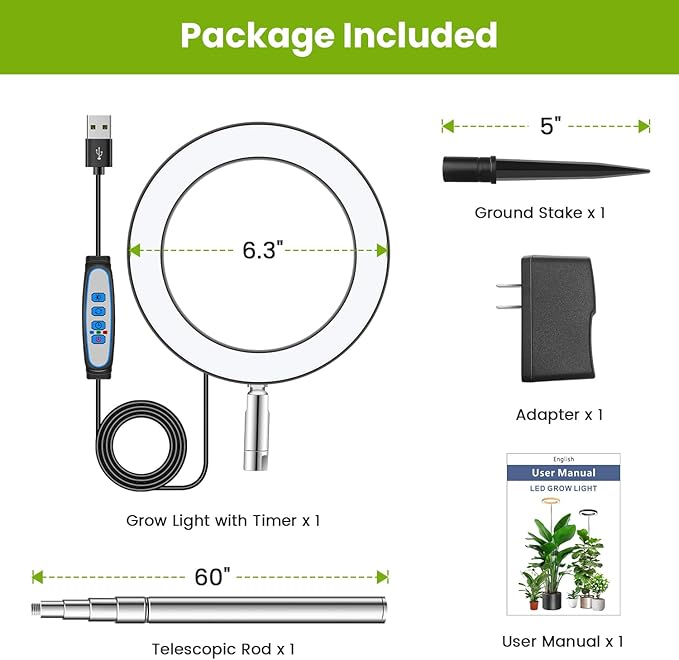 Black Grow Light, Full Spectrum LED Plant Lights for Indoor Growing with 6/12/16H Timer, 3 Color