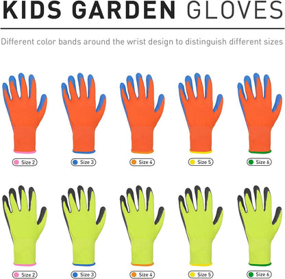 HANDLANDY 2 Pairs Kids Gardening Gripper Gloves, Foam Rubber Coated Children Toddler Garden Yard