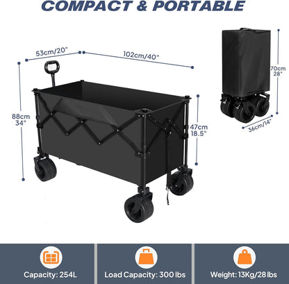 Chihee Garden Cart Collapsible Outdoor Utility Wagon Cart,Folding Beach Cart Oversized Capacity