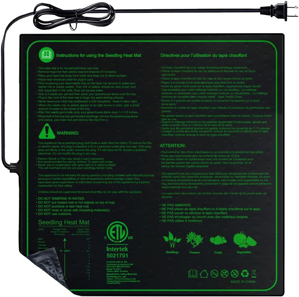 Upgrade 20"x20" Durable Waterproof Seedling Heat Mat with ETL Certified, Warm Hydroponic Heating