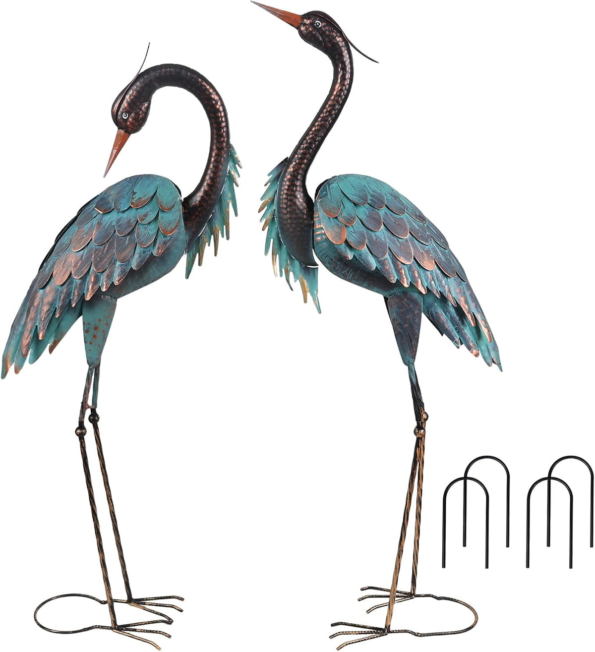 YEAHOME Garden Decor Outdoor Statues, 40"/37" Large Metal Heron Standing Yard Art, Blue Crane Lawn
