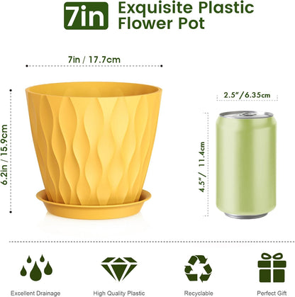 7 inch Plant Pots for Indoor Outdoor Plants, 5 Pack Thick Nursery Pots with Drainage Holes and