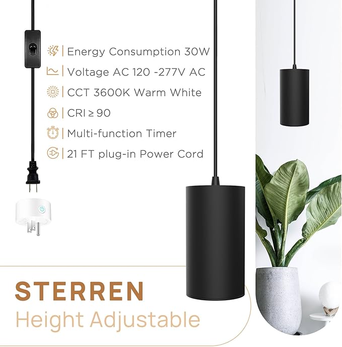 STERREN Hanging Grow Lights,Plug in Pendant Light for Indoor Plants,Full Spectrum Plant Light with