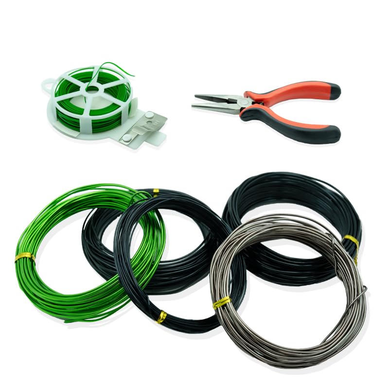 Bonsai Wire 7pcs-5 Rolls of Aluminum Bonsai Training Wire, Cutting Pliers and Plant Ties with