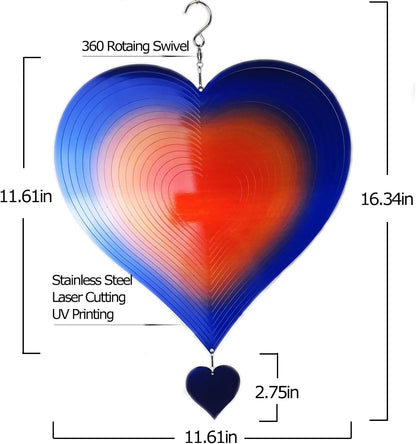 DJUAN Wind Spinners Outdoor Garden Decor 12inch Blue-Orange Love Heart Hanging Wind Spinner Metal